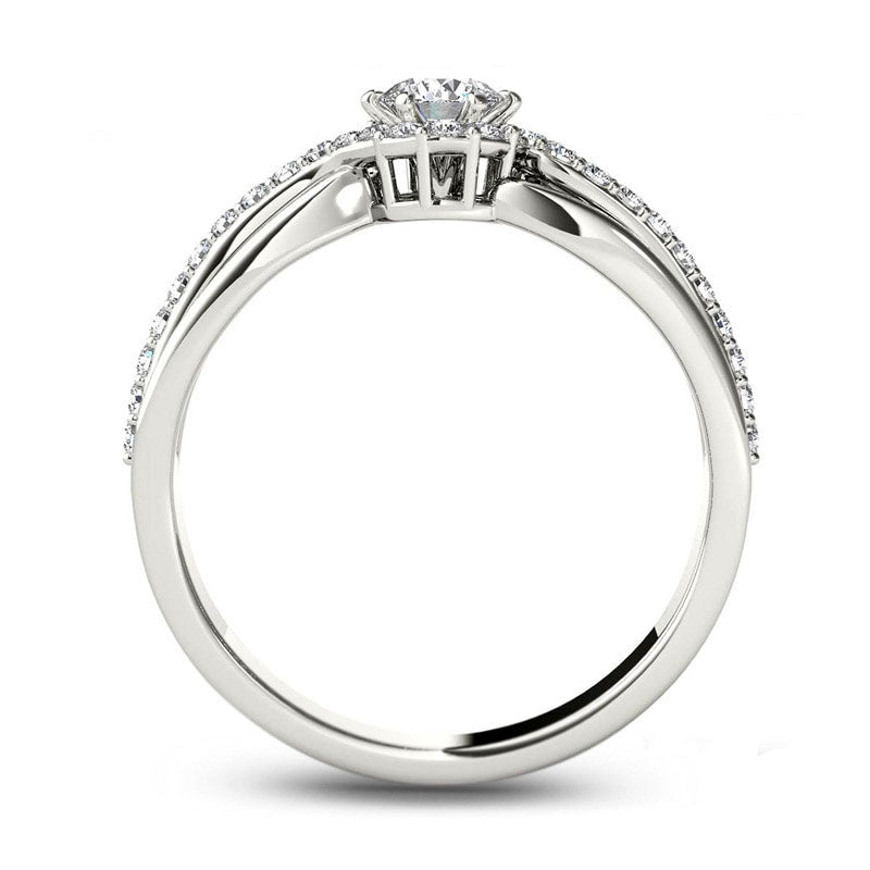 0.50 CT. T.W. Natural Diamond Frame Swirl Engagement Ring in Solid 14K White Gold