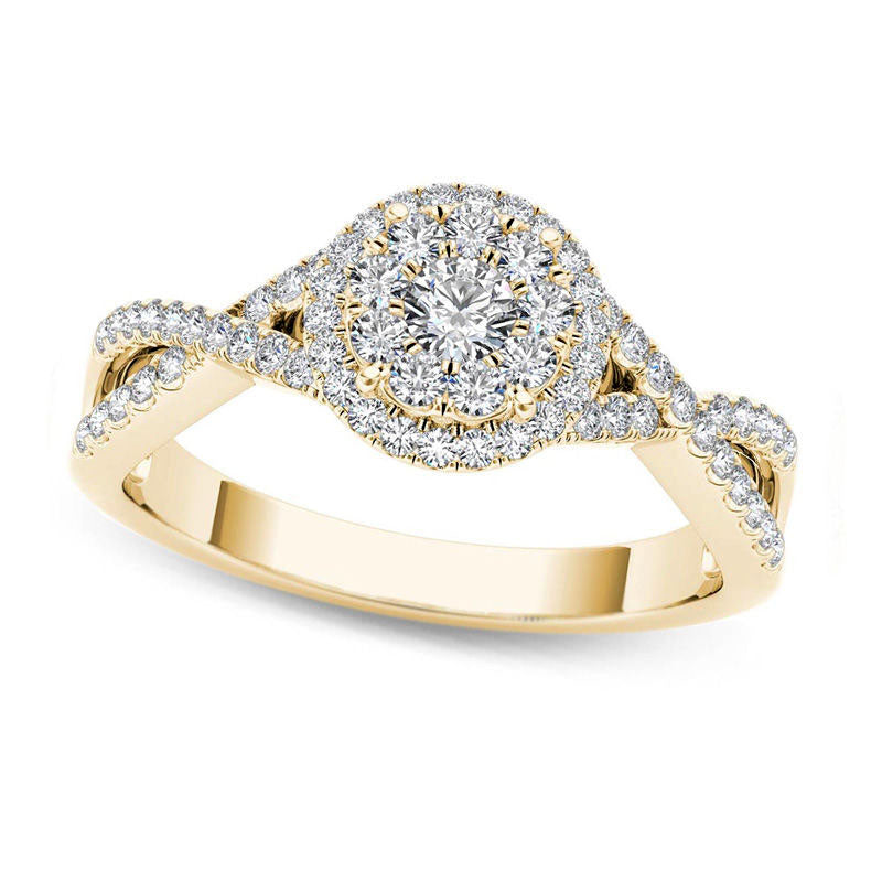 0.50 CT. T.W. Natural Diamond Frame Twist Shank Engagement Ring in Solid 14K Gold