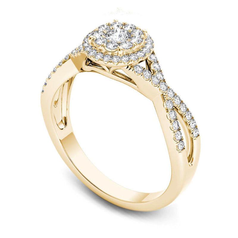 0.50 CT. T.W. Natural Diamond Frame Twist Shank Engagement Ring in Solid 14K Gold