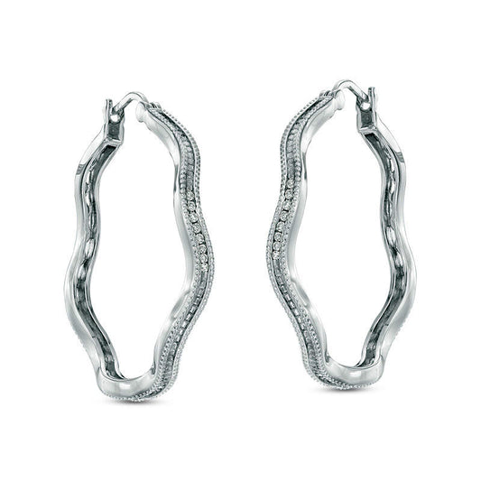 0.1 CT. T.W. Diamond Wavy Hoop Earrings in Sterling Silver