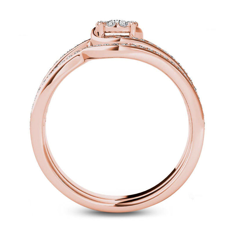 0.50 CT. T.W. Composite Natural Diamond Flower Bypass Bridal Engagement Ring Set in Solid 14K Rose Gold