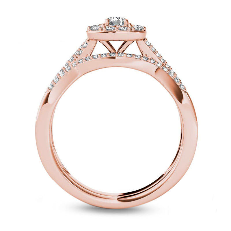 0.38 CT. T.W. Natural Diamond Cushion Frame Twist Bridal Engagement Ring Set in Solid 14K Rose Gold