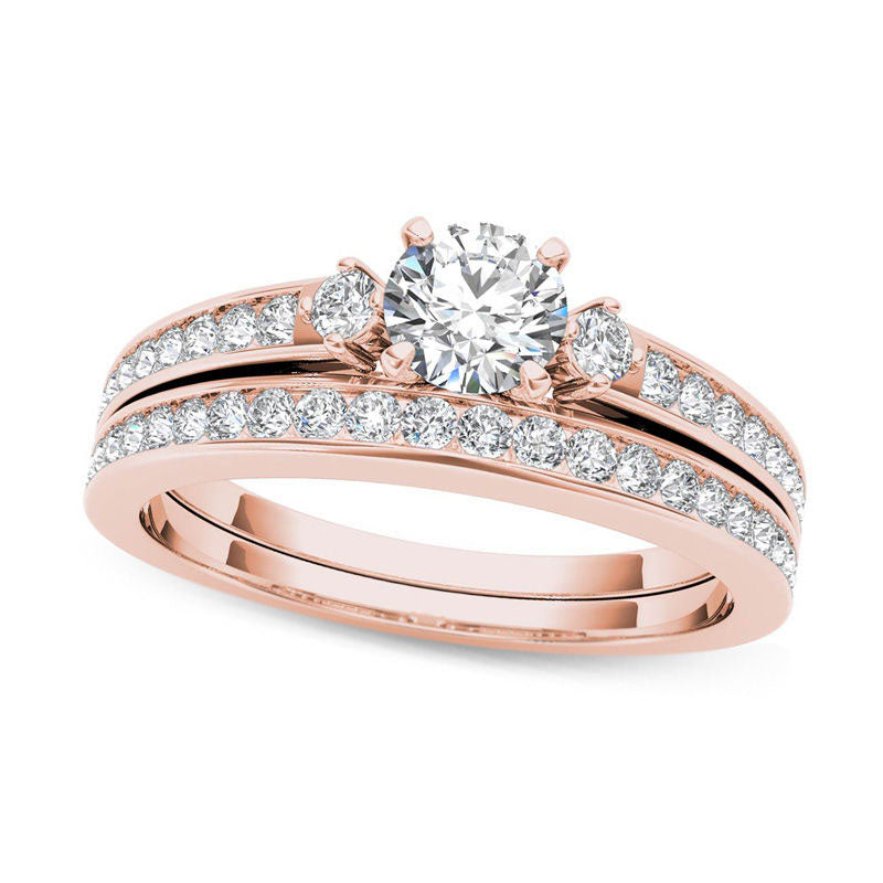 1.0 CT. T.W. Natural Diamond Bridal Engagement Ring Set in Solid 14K Rose Gold