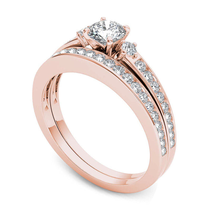 1.0 CT. T.W. Natural Diamond Bridal Engagement Ring Set in Solid 14K Rose Gold