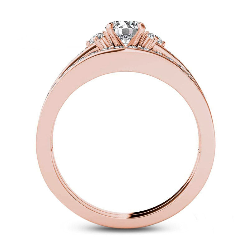 1.0 CT. T.W. Natural Diamond Bridal Engagement Ring Set in Solid 14K Rose Gold