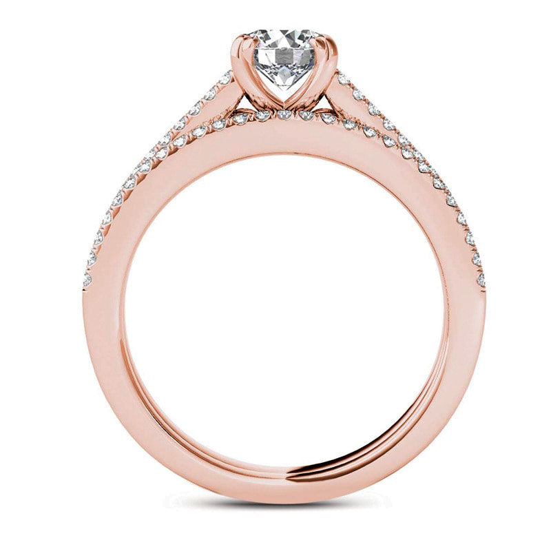 1.0 CT. T.W. Natural Diamond Split Shank Bridal Engagement Ring Set in Solid 14K Rose Gold