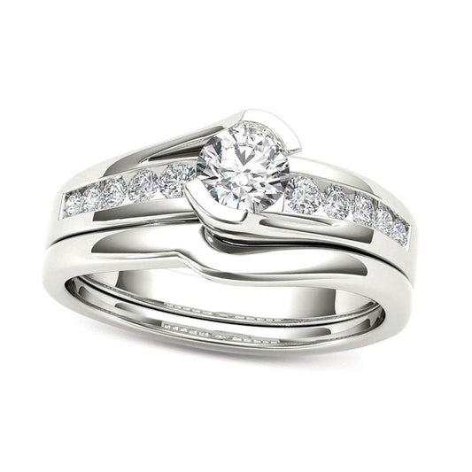 0.50 CT. T.W. Natural Diamond Bypass Bridal Engagement Ring Set in Solid 14K White Gold