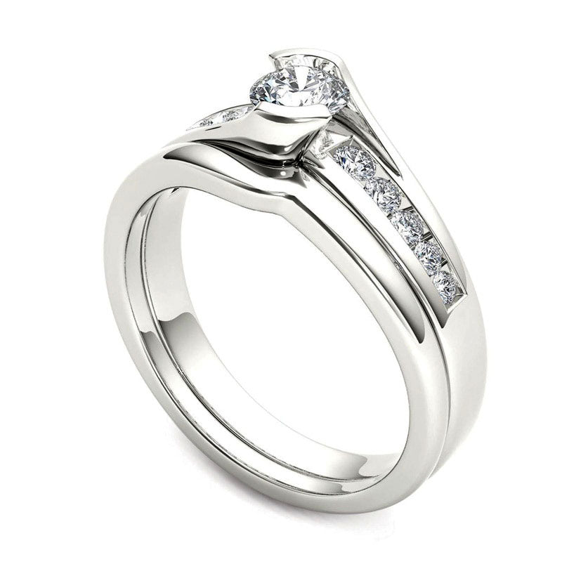 0.50 CT. T.W. Natural Diamond Bypass Bridal Engagement Ring Set in Solid 14K White Gold