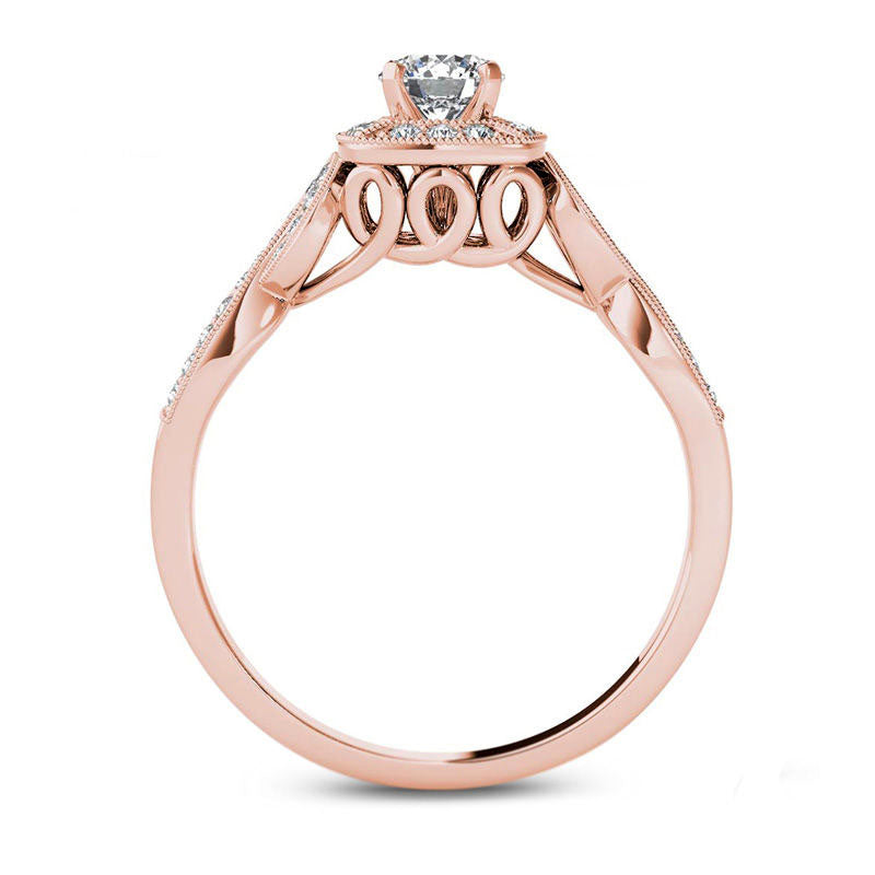 0.50 CT. T.W. Natural Diamond Square Frame Antique Vintage-Style Engagement Ring in Solid 14K Rose Gold