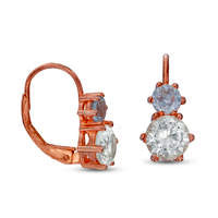 6.0mm Lab-Created White Sapphire and Aquamarine Drop Earrings in Sterling Silver with 14K Rose Gold Plate