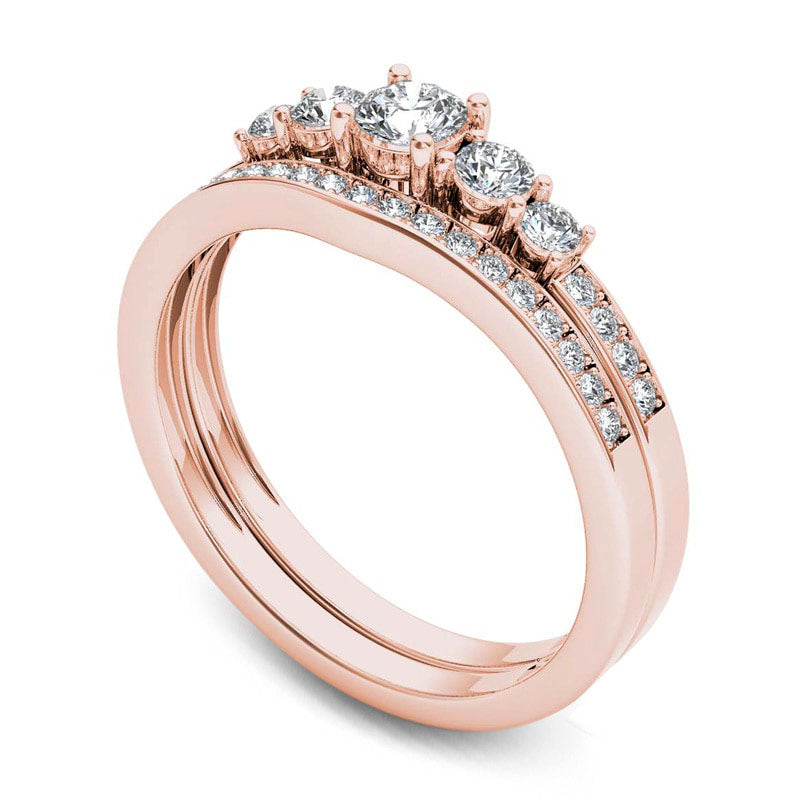 0.50 CT. T.W. Natural Diamond Five Stone Bridal Engagement Ring Set in Solid 14K Rose Gold