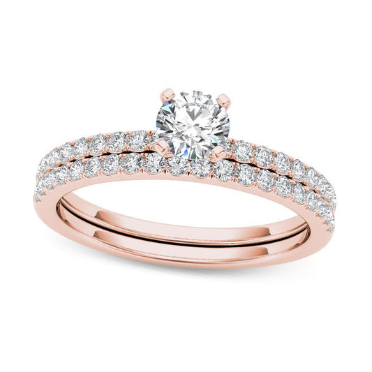 0.75 CT. T.W. Natural Diamond Bridal Engagement Ring Set in Solid 14K Rose Gold