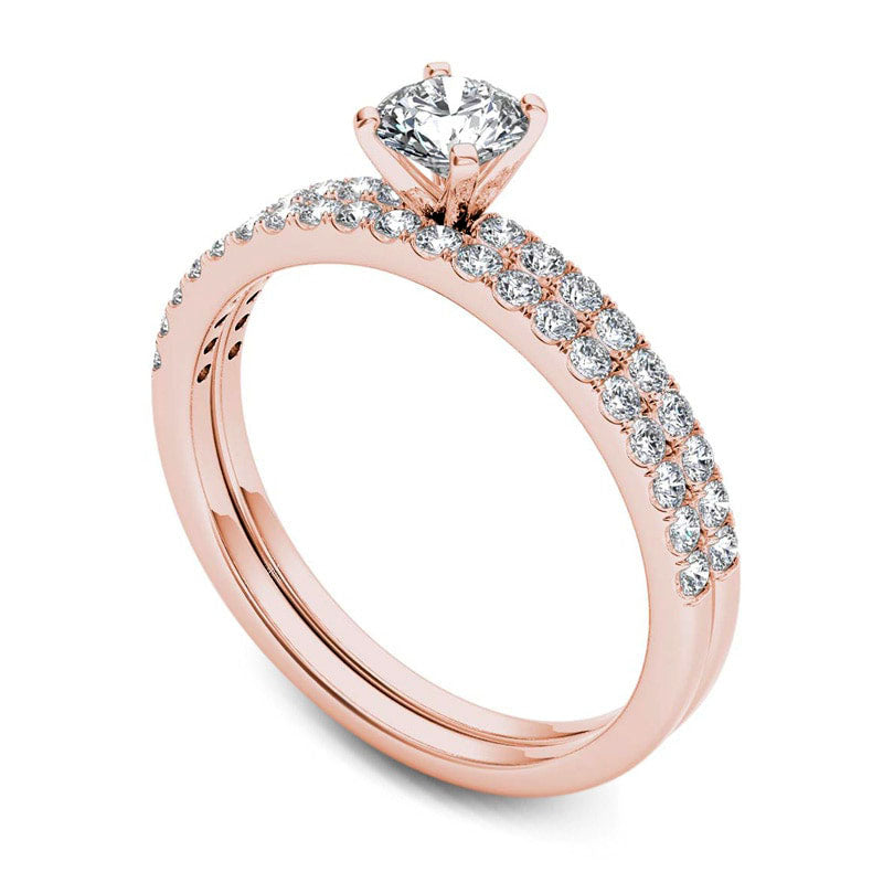 0.75 CT. T.W. Natural Diamond Bridal Engagement Ring Set in Solid 14K Rose Gold