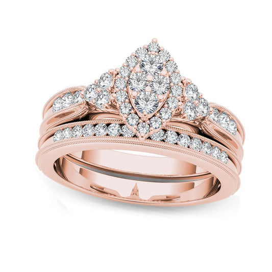 0.50 CT. T.W. Composite Marquise Natural Diamond with Tri-Sides Bridal Engagement Ring Set in Solid 14K Rose Gold