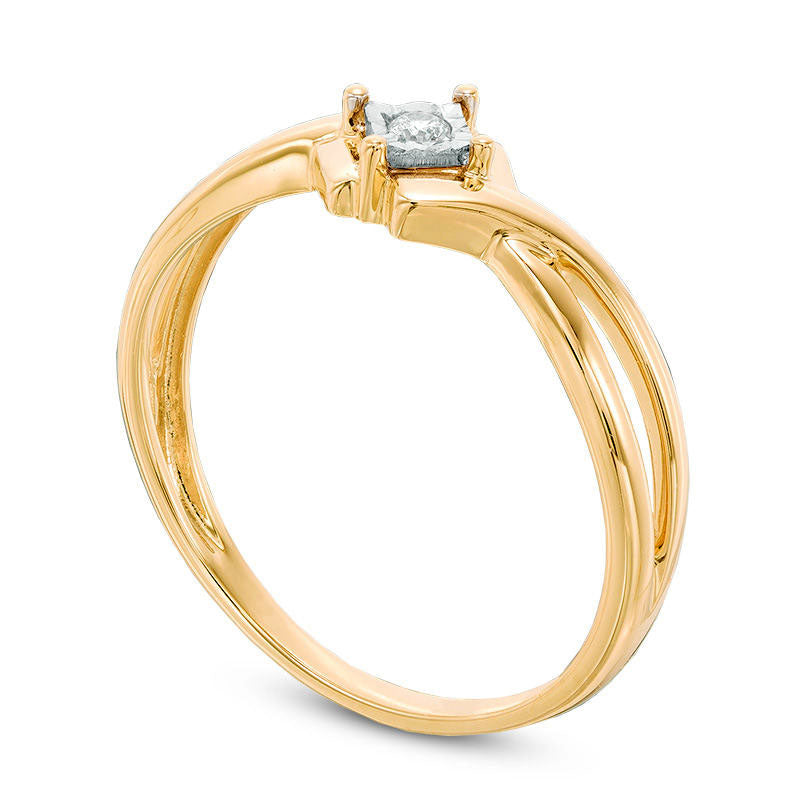 Natural Diamond Accent Tilted Square Ring in Solid 10K Yellow Gold