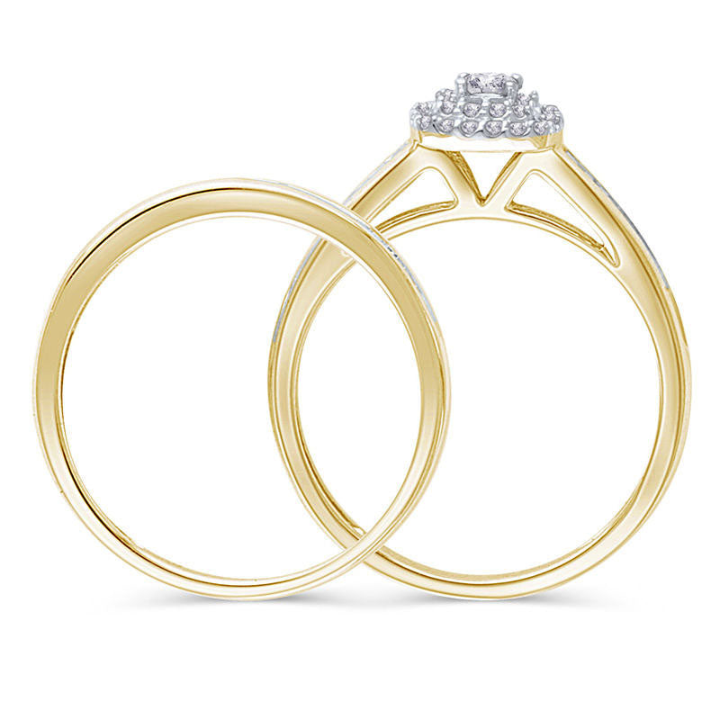 0.50 CT. T.W. Princess-Cut Natural Diamond Double Frame Bridal Engagement Ring Set in Solid 10K Yellow Gold