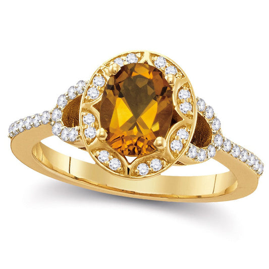 Oval Citrine and 0.25 CT. T.W. Natural Diamond Frame Buckle Ring in Solid 10K Yellow Gold