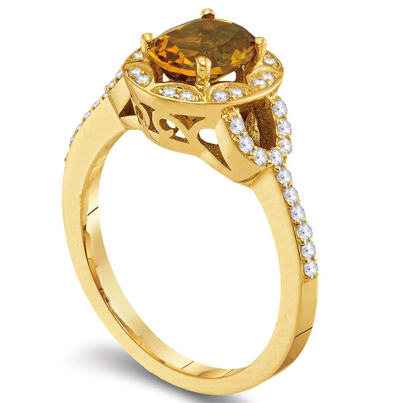 Oval Citrine and 0.25 CT. T.W. Natural Diamond Frame Buckle Ring in Solid 10K Yellow Gold