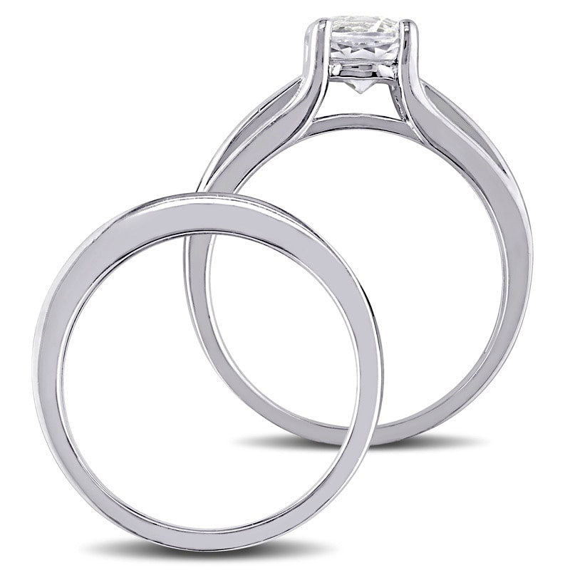 Lab-Created White Sapphire and 0.33 CT. T.W. Enhanced Black Diamond Bridal Engagement Ring Set in Sterling Silver