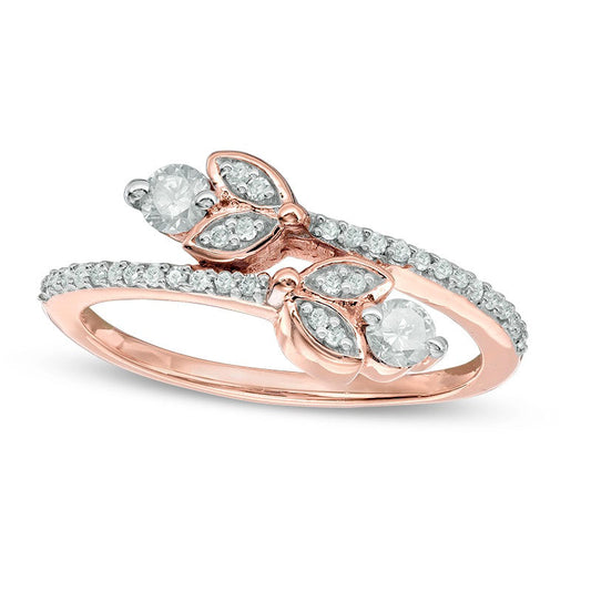 0.33 CT. T.W. Natural Diamond Flower Bloom Bypass Ring in Solid 10K Rose Gold