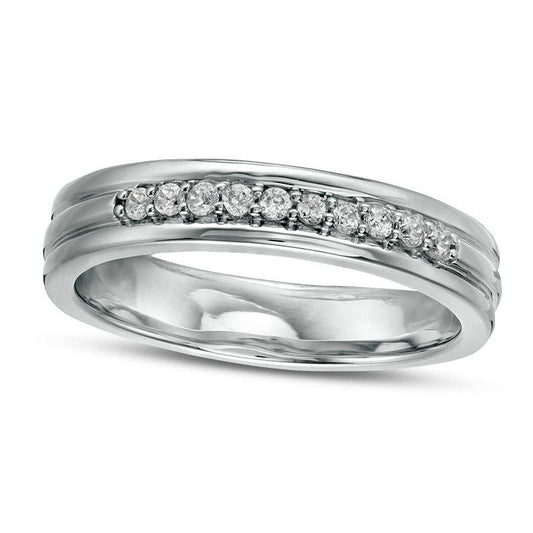 Men's 0.20 CT. T.W. Natural Diamond Groove Wedding Band in Solid 14K White Gold