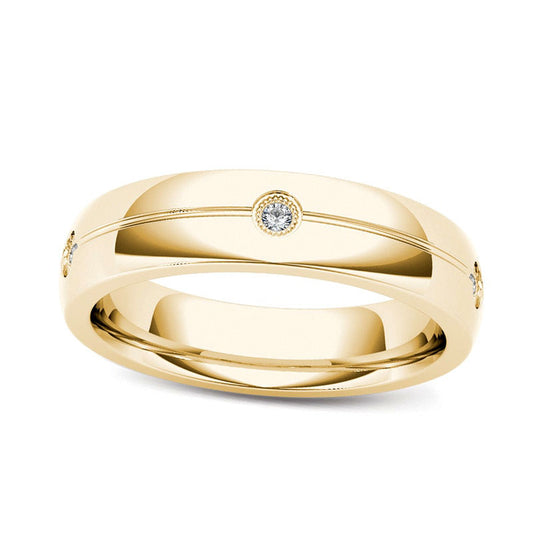 Men's 0.13 CT. T.W. Natural Diamond Five Stone Milgrain Groove Wedding Band in Solid 14K Gold