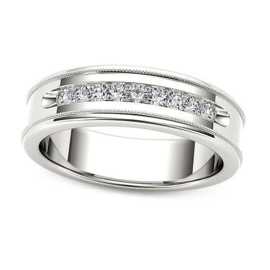 Men's 0.33 CT. T.W. Natural Diamond Channel Milgrain Wedding Band in Solid 14K White Gold