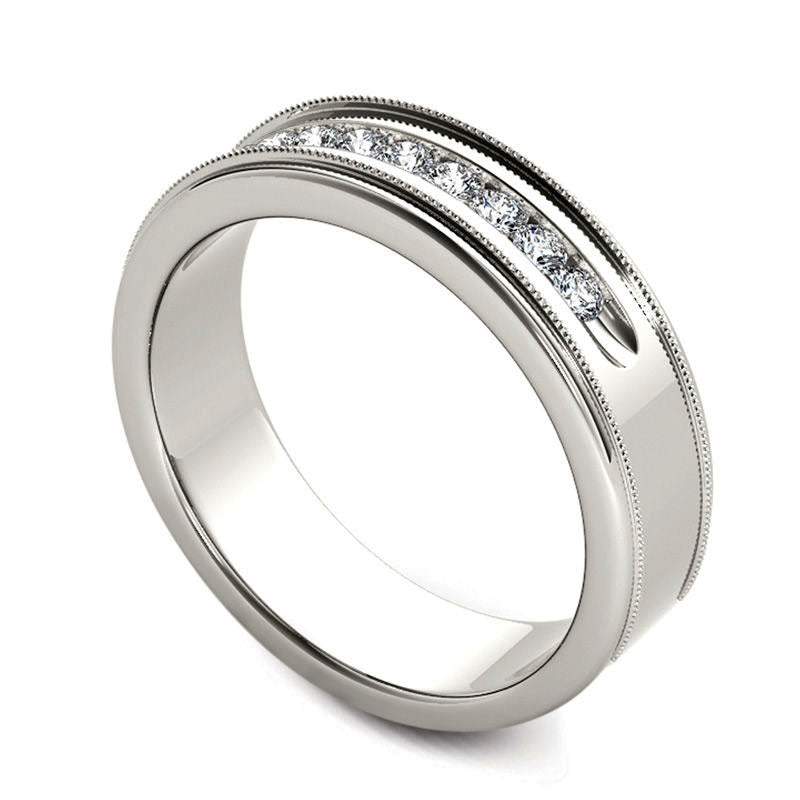 Men's 0.33 CT. T.W. Natural Diamond Channel Milgrain Wedding Band in Solid 14K White Gold