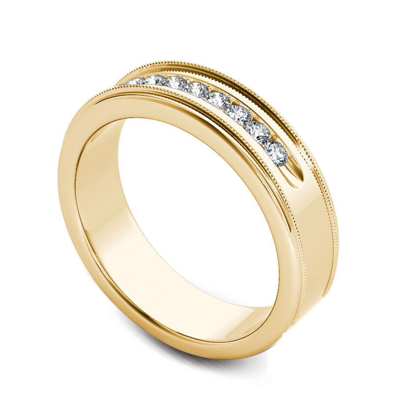 Men's 0.33 CT. T.W. Natural Diamond Channel Milgrain Wedding Band in Solid 14K Gold