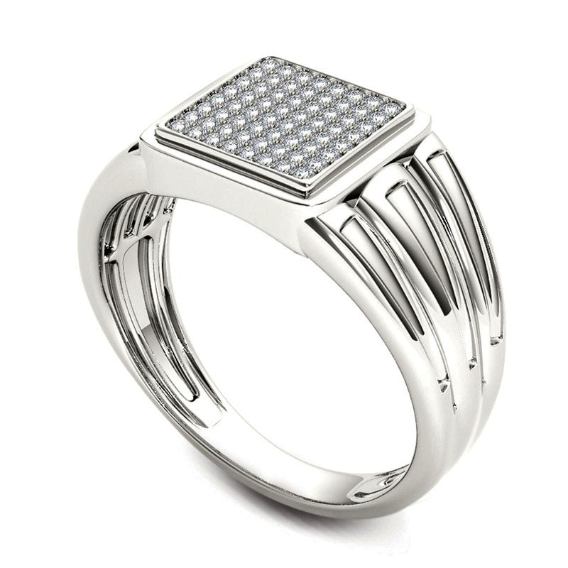 Men's 0.20 CT. T.W. Composite Natural Diamond Square Signet Ring in Solid 14K White Gold