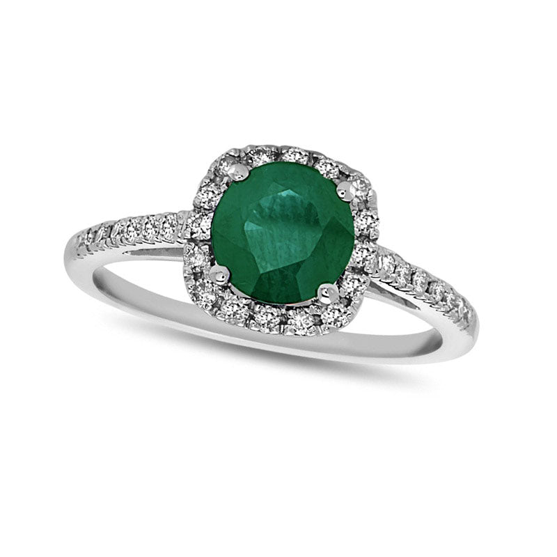 6.0mm Emerald and 0.25 CT. T.W. Natural Diamond Frame Engagement Ring in Solid 14K White Gold