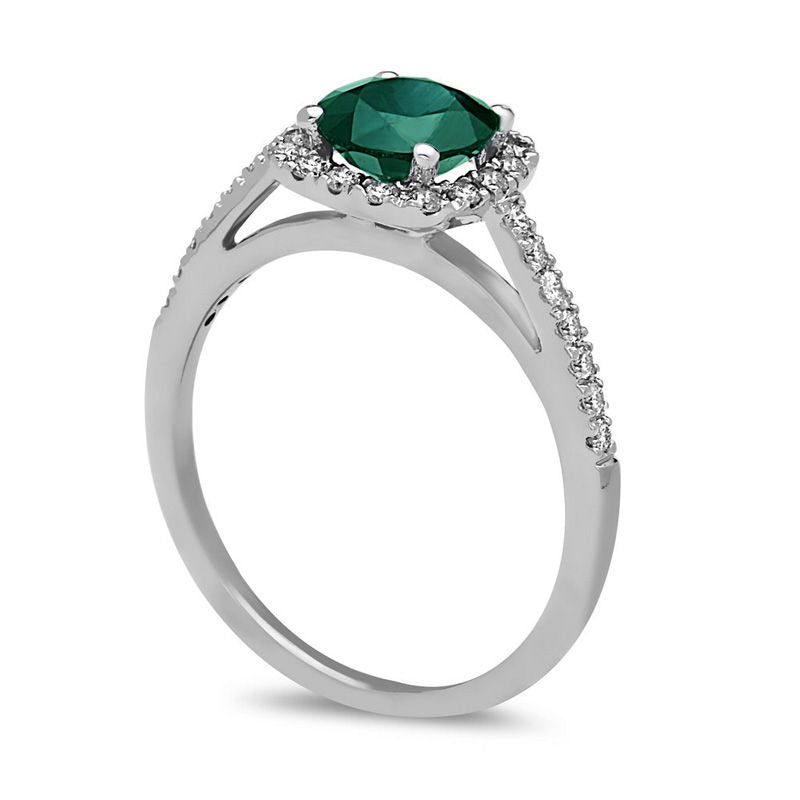 6.0mm Emerald and 0.25 CT. T.W. Natural Diamond Frame Engagement Ring in Solid 14K White Gold