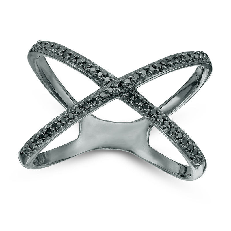 0.13 CT. T.W. Enhanced Black Natural Diamond Split Shank Orbit Ring in Sterling Silver with Black Rhodium