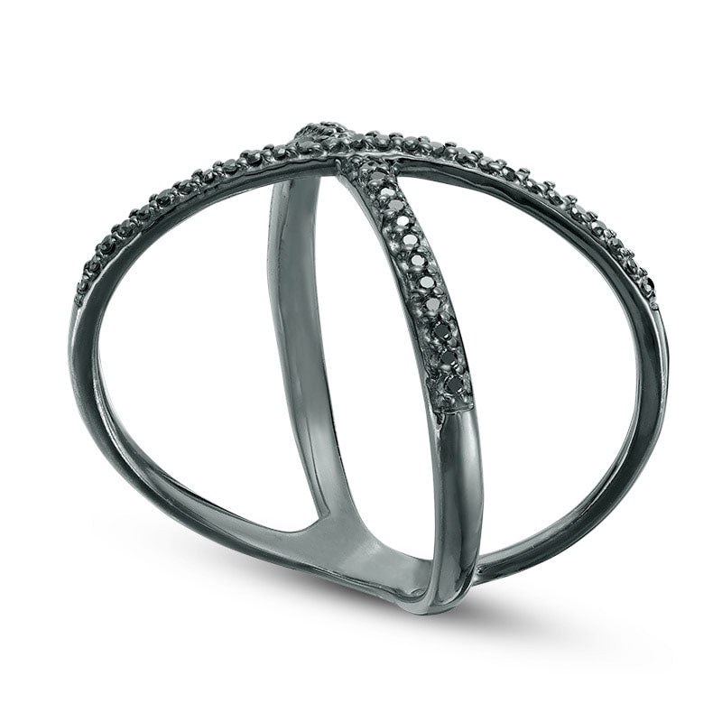 0.13 CT. T.W. Enhanced Black Natural Diamond Split Shank Orbit Ring in Sterling Silver with Black Rhodium