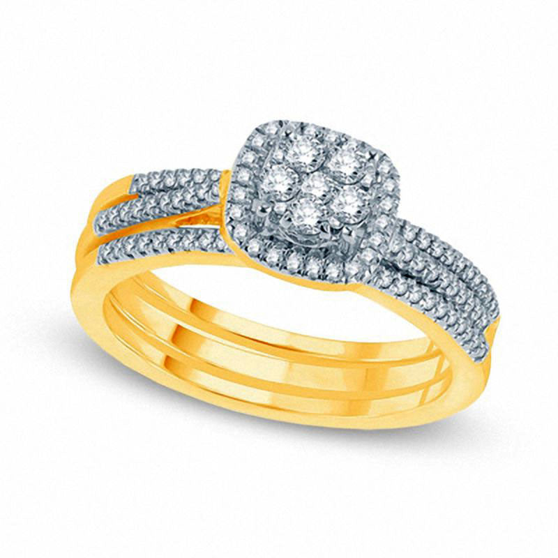 0.50 CT. T.W. Natural Diamond Three Piece Bridal Engagement Ring Set in Solid 10K Yellow Gold