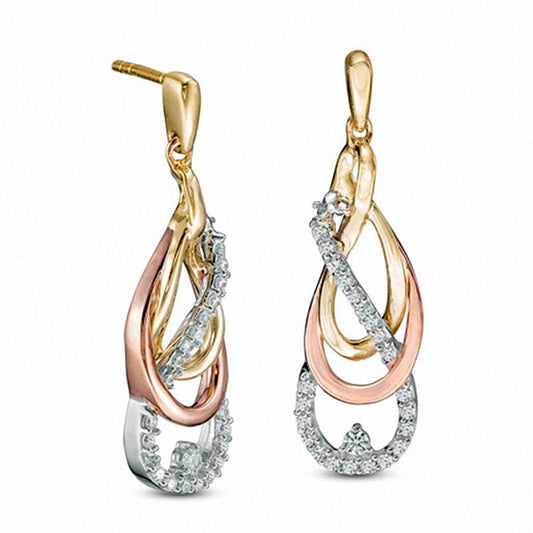 0.33 CT. T.W. Diamond Crossover Drop Earrings in 10K Tri-Tone Gold