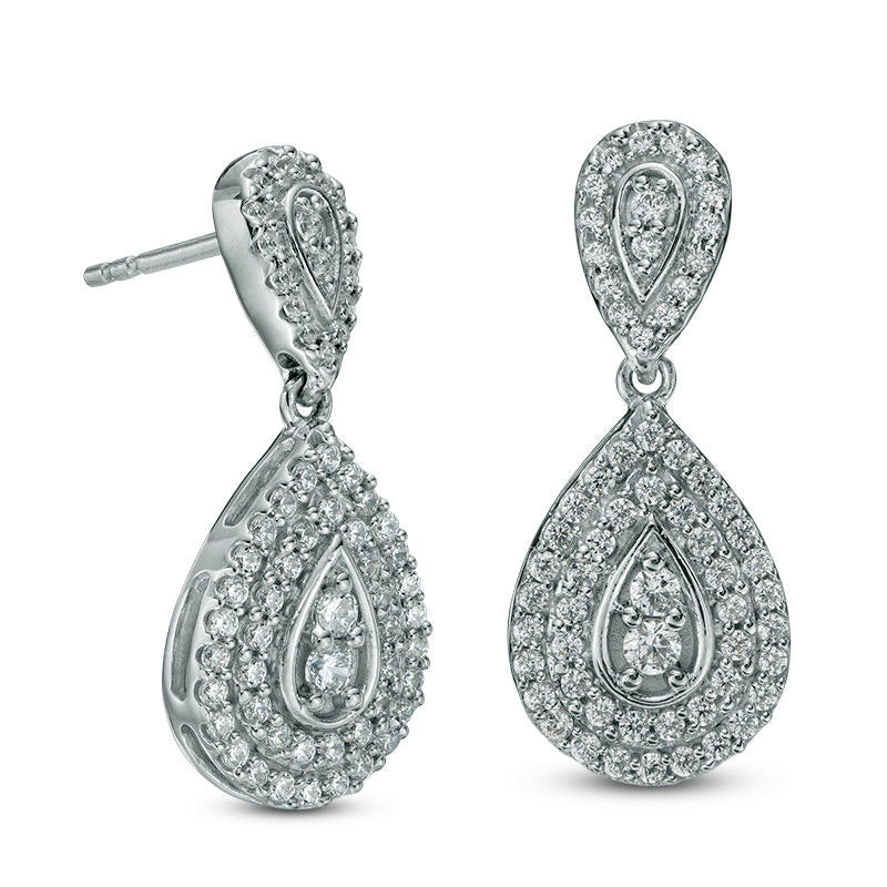 1 CT. T.W. Composite Diamond Frame Pear-Shaped Drop Earrings in 10K White Gold