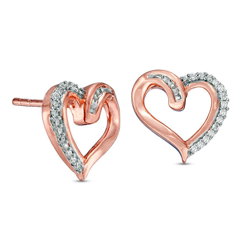 0.1 CT. T.W. Diamond Tilted Heart Stud Earrings in 10K Rose Gold