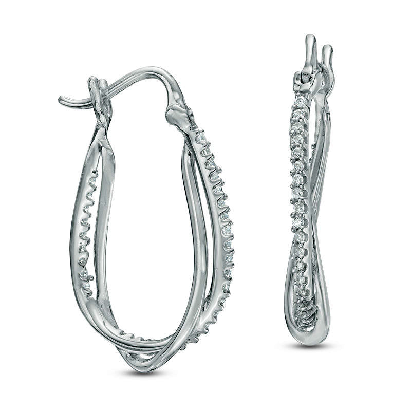 0.33 CT. T.W. Diamond Crossover Hoop Earrings in 10K White Gold