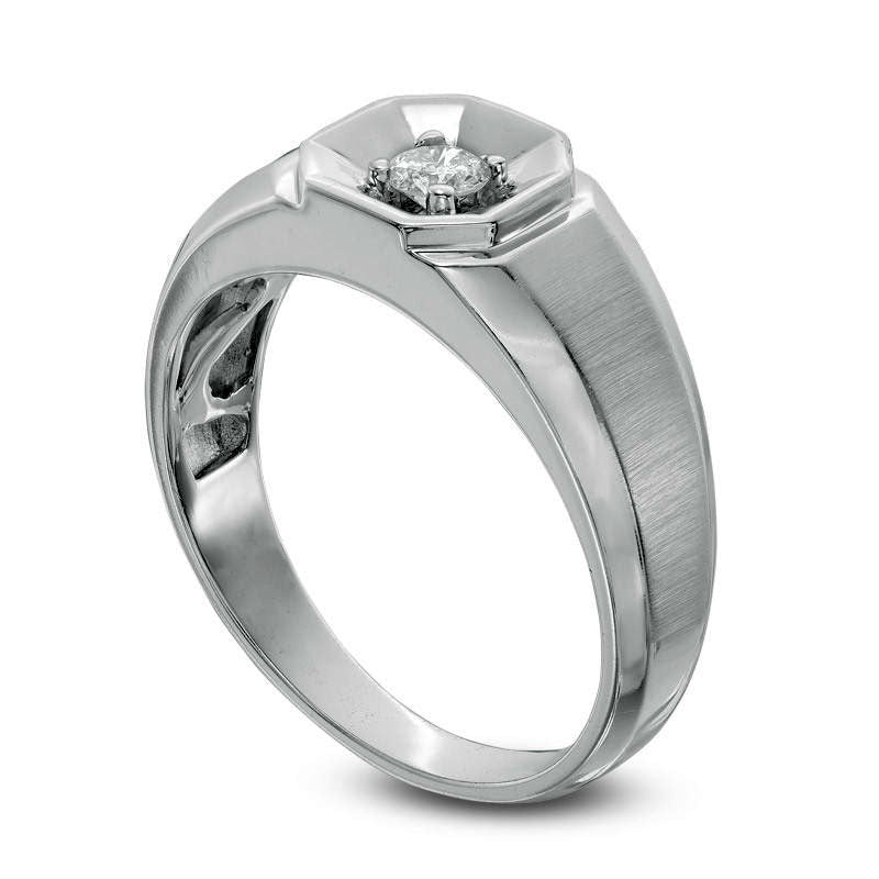 Men's 0.17 CT. Natural Clarity Enhanced Diamond Solitaire Octagonal Frame Ring in Solid 10K White Gold