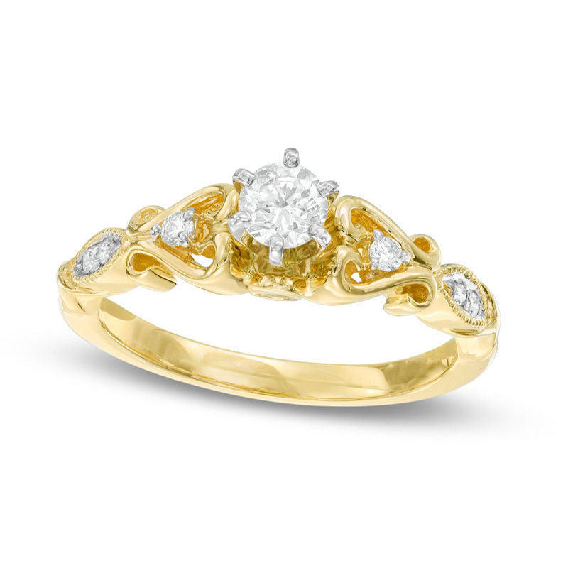 0.38 CT. T.W. Natural Diamond Filigree Engagement Ring in Solid 14K Gold