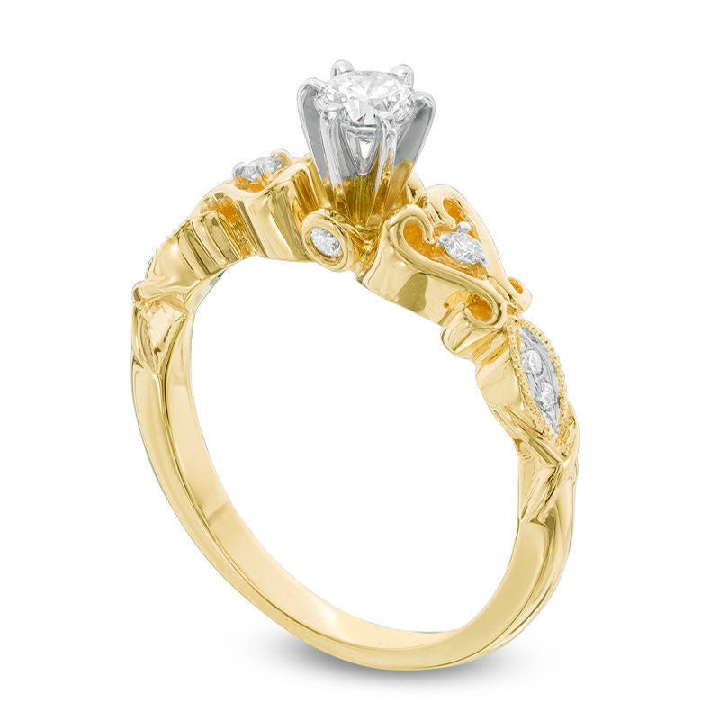 0.38 CT. T.W. Natural Diamond Filigree Engagement Ring in Solid 14K Gold