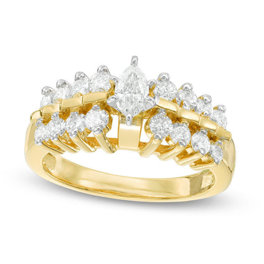 1.0 CT. T.W. Marquise Natural Diamond Two Row Engagement Ring in Solid 14K Gold