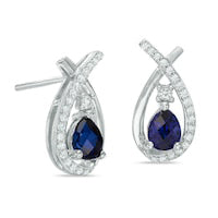 Pear-Shaped Lab-Created Blue and White Sapphire Teardrop Earrings in Sterling Silver