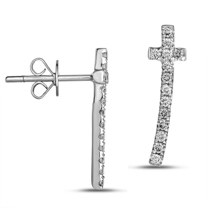 0.25 CT. T.W. Diamond Curved Cross Crawler Earrings in 10K White Gold