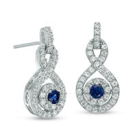 Lab-Created Blue and White Sapphire Infinity Frame Drop Earrings in Sterling Silver