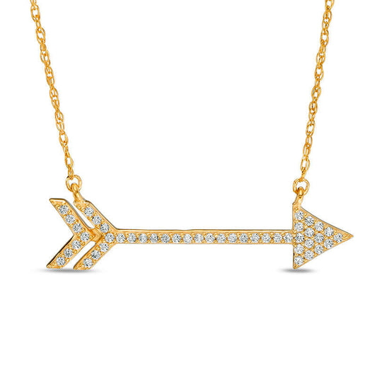 0.13 CT. T.W. Natural Diamond Arrow Necklace in Sterling Silver with 14K Gold Plate