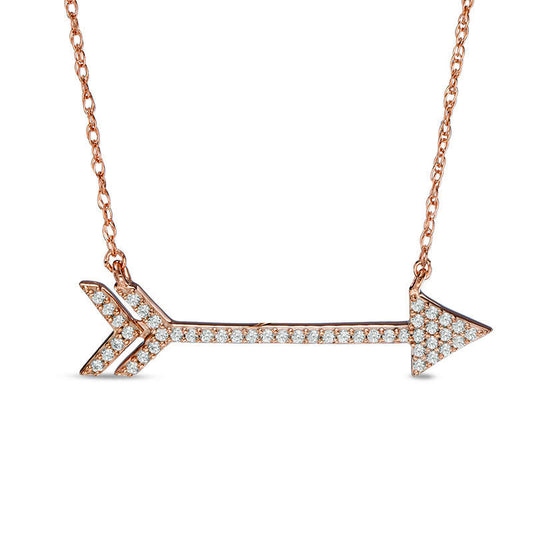 0.13 CT. T.W. Natural Diamond Arrow Necklace in Sterling Silver with 14K Rose Gold Plate