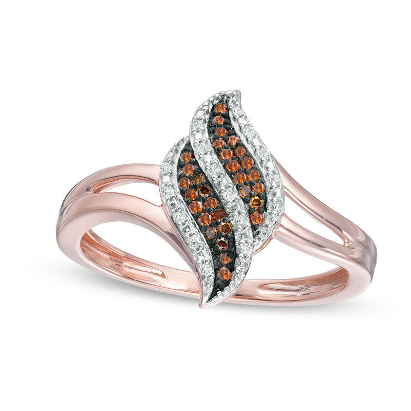 0.10 CT. T.W. Enhanced Cognac and White Natural Diamond Flame Ring in Sterling Silver with Solid 14K Rose Gold Plate