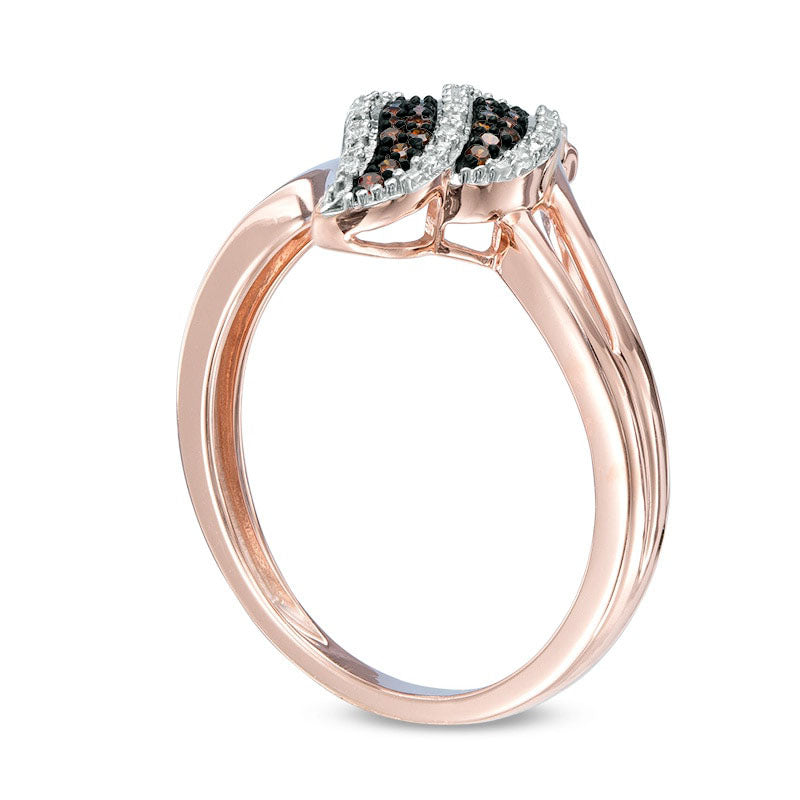 0.10 CT. T.W. Enhanced Cognac and White Natural Diamond Flame Ring in Sterling Silver with Solid 14K Rose Gold Plate